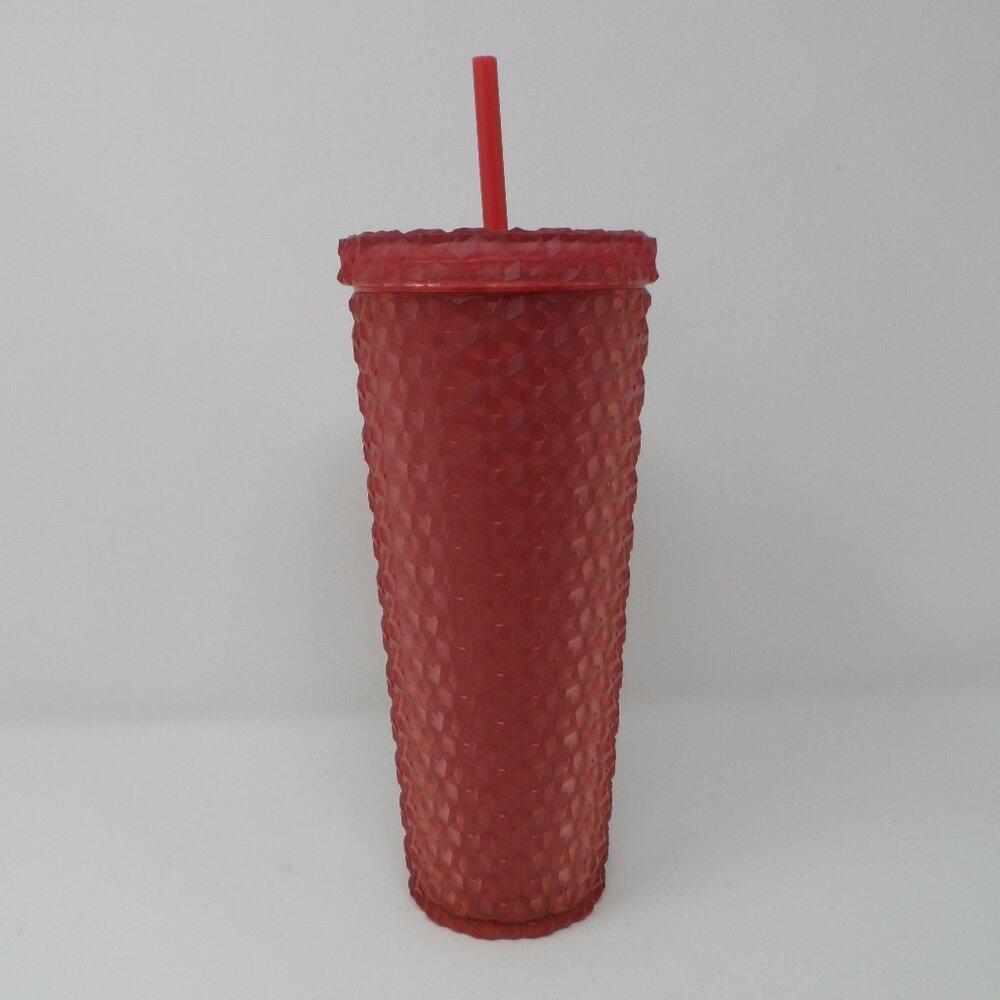 Matte Rose Gold Style Cut Plastic Tumbler w/Lid and Straw
